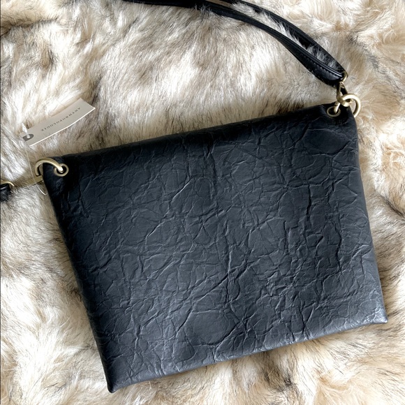 ANTHROPOLOGIE *NWT* Black Fold-over Clutch/Crossbody Handbag - Picture 3 of 8